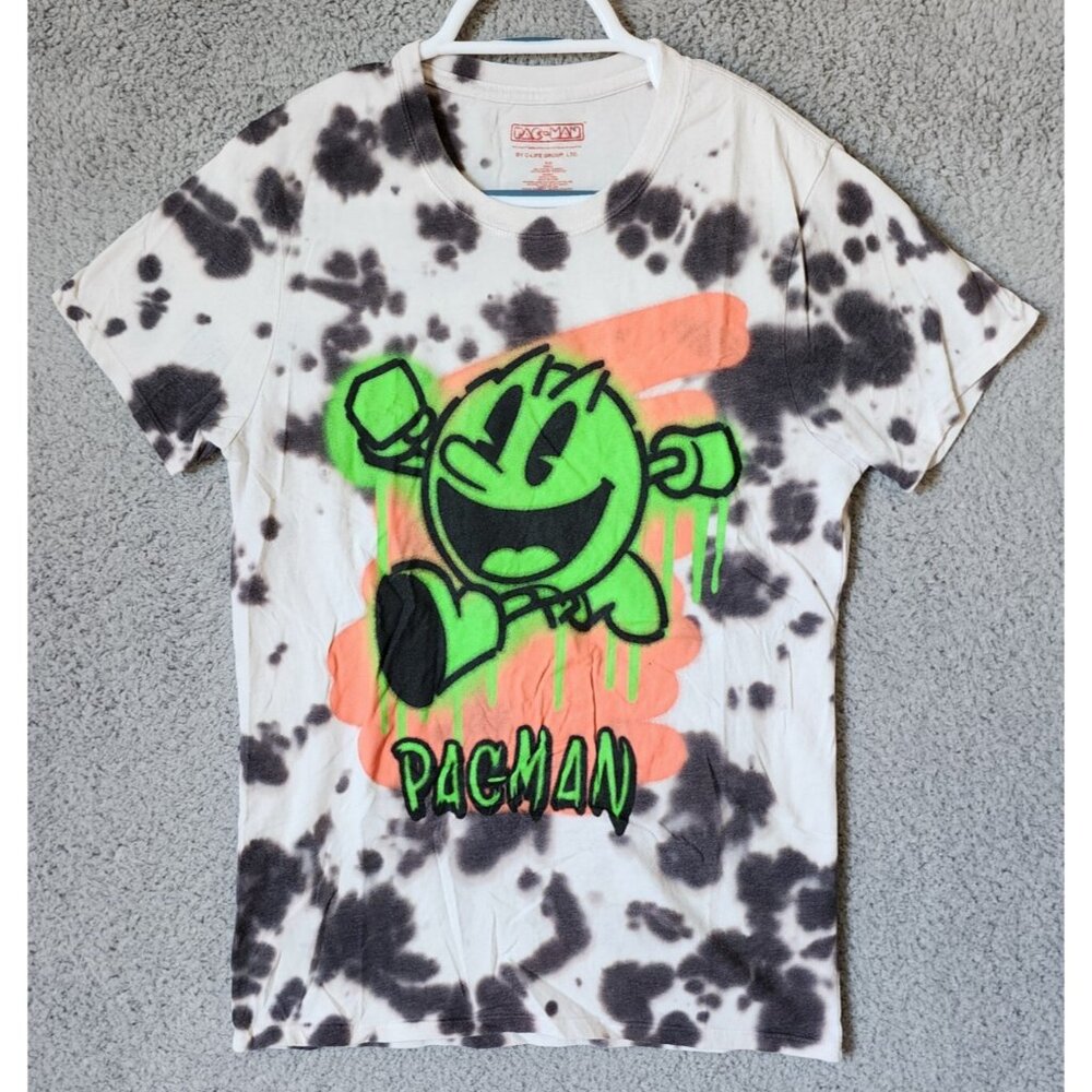 Pac-Man‎ Tie Dye Neon Spray Paint Graffiti Graphic T Shirt Size Small